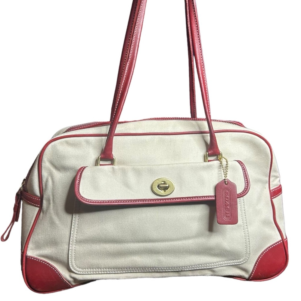 RARE Vintage Coach Leather Linen Bag